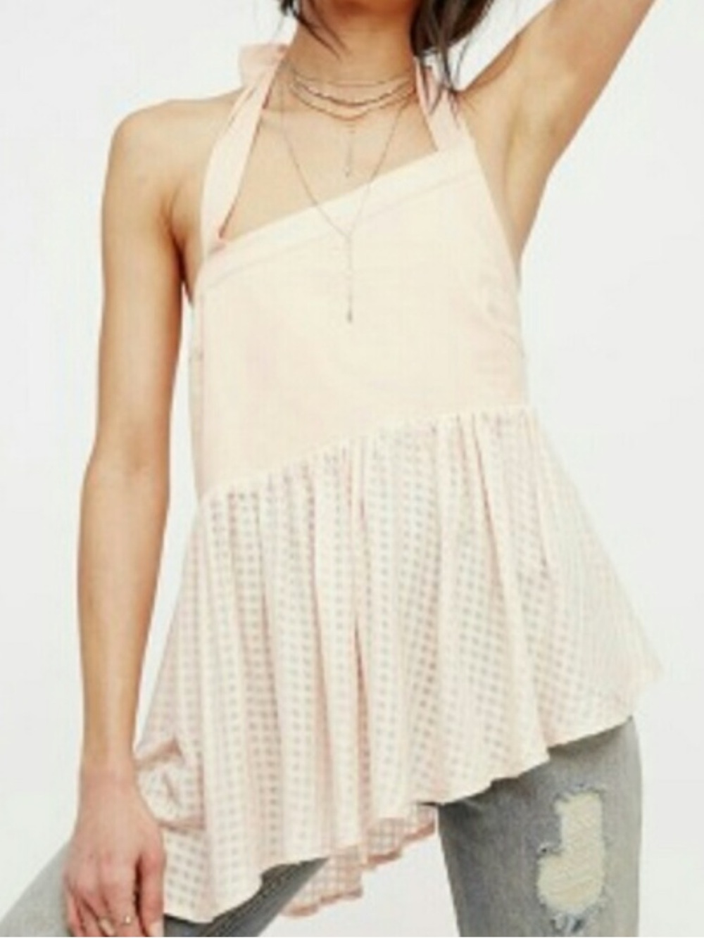 Free People large peach Just Can’t Get Enough asymmetrical top - Picture 3 of 4